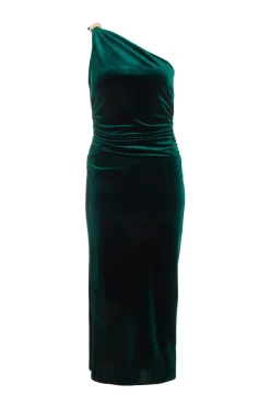 Quiz Petite Bottle Green Velvet Midaxi Dress New