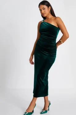 Quiz Petite Bottle Green Velvet Midaxi Dress New