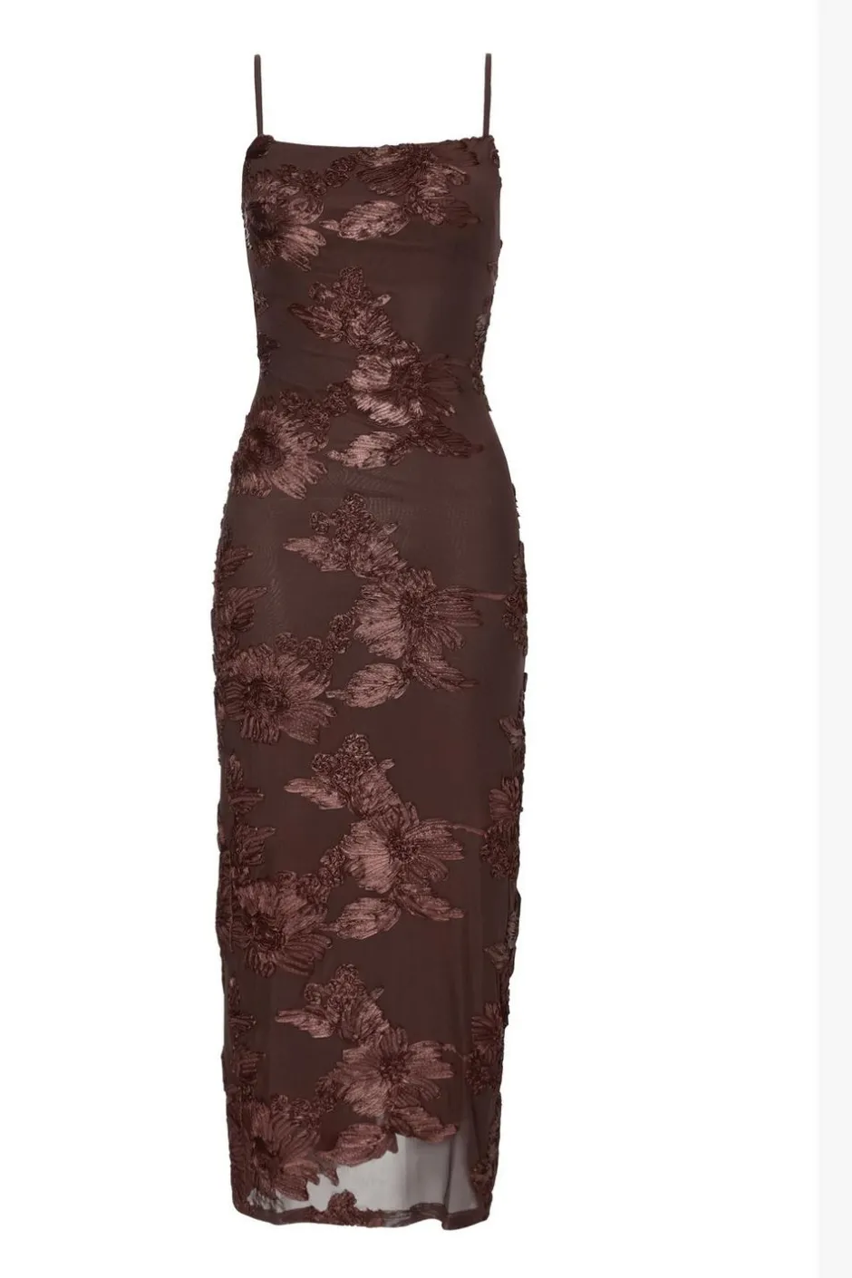 Quiz Petite Brown Floral Applique Midaxi Dress