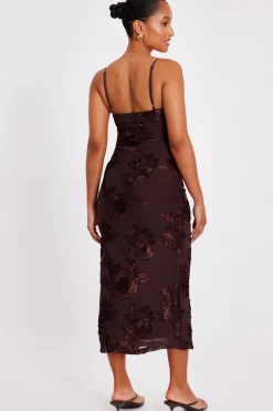 Quiz Petite Brown Floral Applique Midaxi Dress