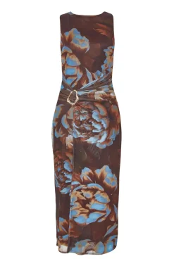Quiz Petite Brown Floral Mesh Midaxi Dress Online