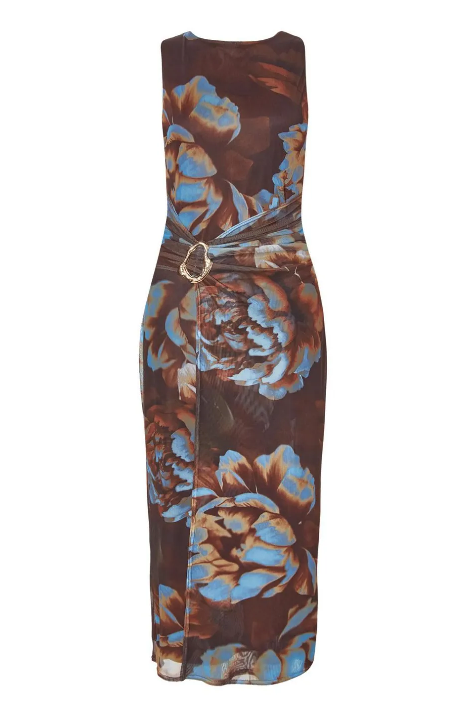 Quiz Petite Brown Floral Mesh Midaxi Dress Online
