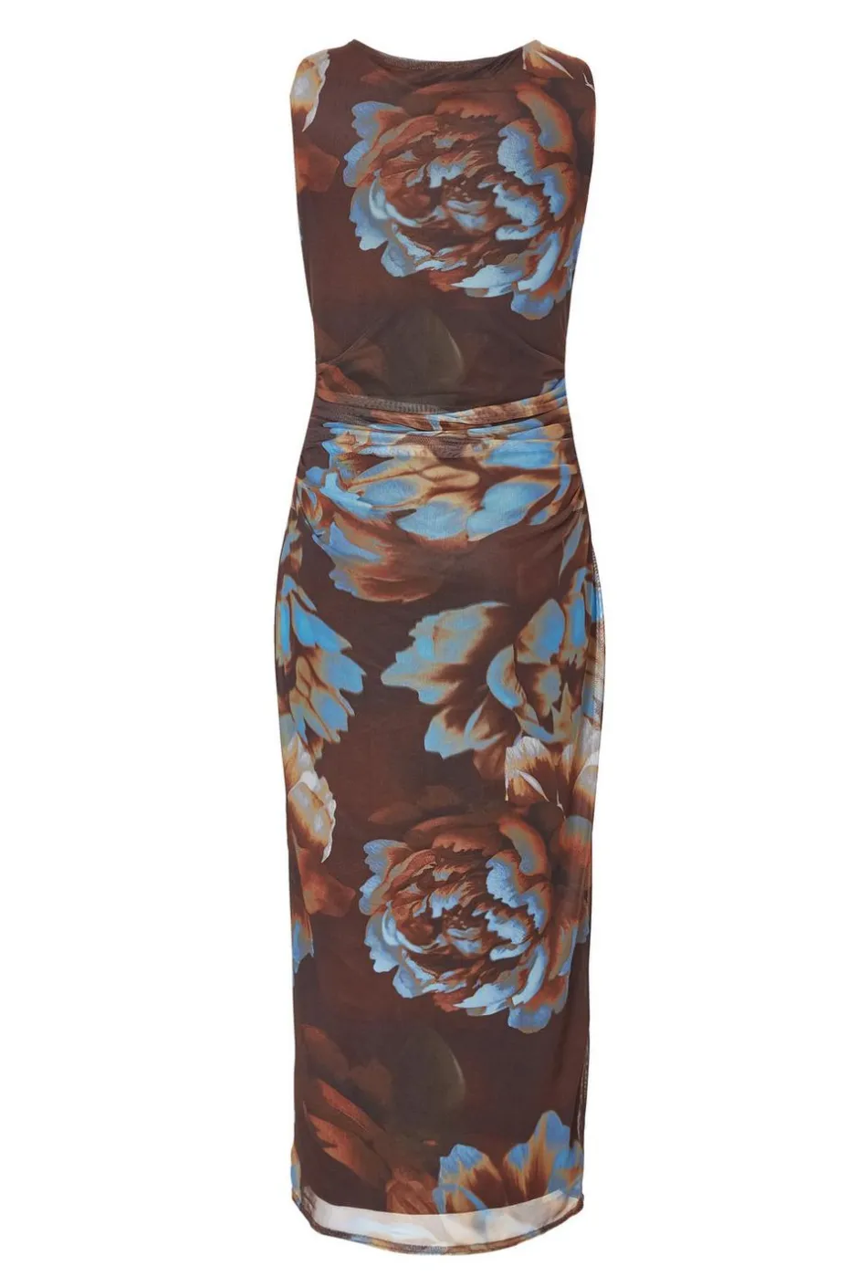 Quiz Petite Brown Floral Mesh Midaxi Dress Online