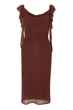 Quiz Petite Brown Frill Midi Dress