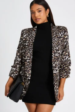 Quiz Petite Brown Leopard Print Blazer Discount