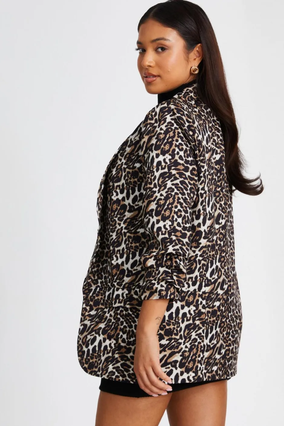 Quiz Petite Brown Leopard Print Blazer Discount