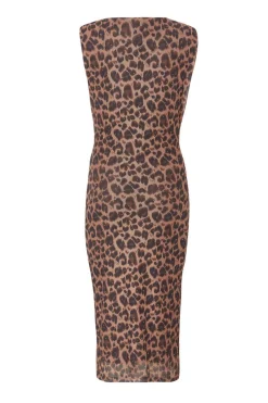 Quiz Petite Brown Mesh Leopard Print Midi Dress Clearance