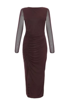 Quiz Petite Brown Mesh Long Sleeve Midaxi Dress Sale