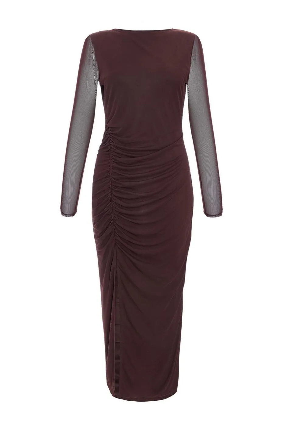 Quiz Petite Brown Mesh Long Sleeve Midaxi Dress Sale