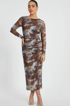 Quiz Petite Brown Mesh Midaxi Dress New