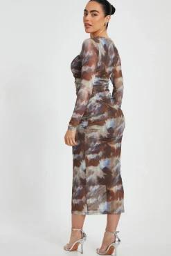 Quiz Petite Brown Mesh Midaxi Dress New