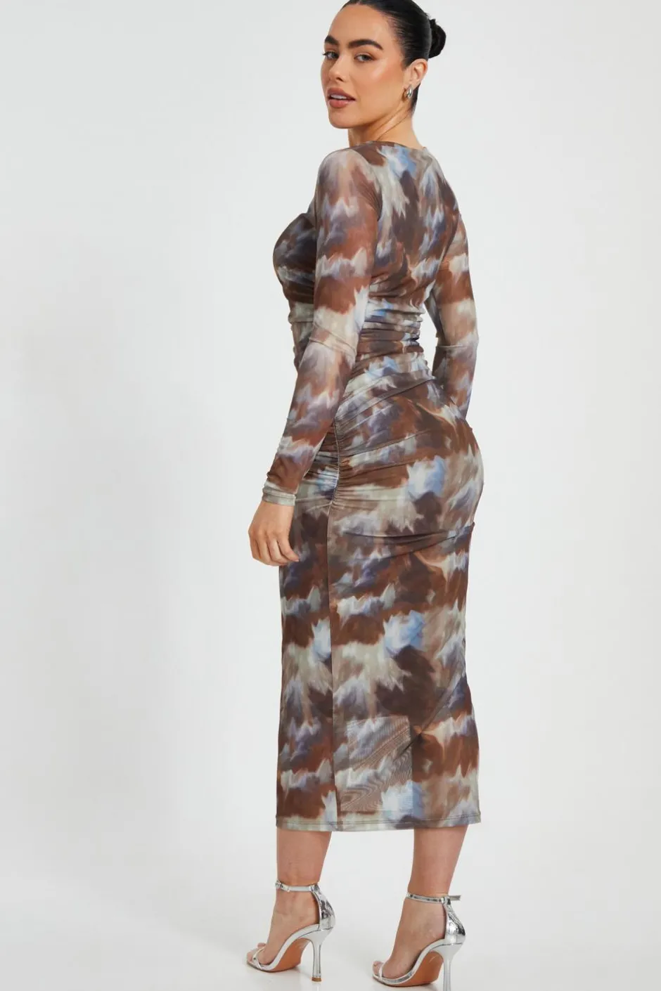 Quiz Petite Brown Mesh Midaxi Dress New