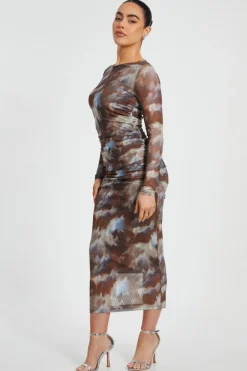 Quiz Petite Brown Mesh Midaxi Dress New