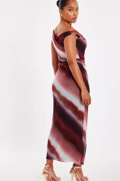 Quiz Petite Brown Mesh Ombre Midaxi Dress New