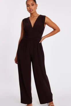 Quiz Petite Brown Ruched Jumpsuit Best