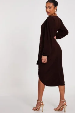 Quiz Petite Brown Ruched Midi Dress Best
