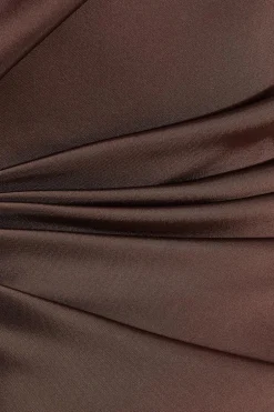 Quiz Petite Brown Satin Wrap Neck Maxi Dress Clearance