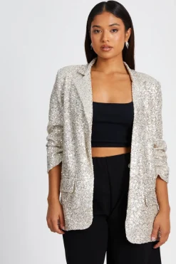 Quiz Petite Champagne Sequin Ruched Blazer