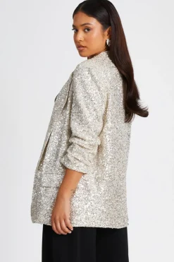 Quiz Petite Champagne Sequin Ruched Blazer