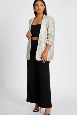 Quiz Petite Champagne Sequin Ruched Blazer