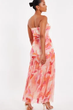 Quiz Petite Coral Mesh Floral Midaxi Dress New