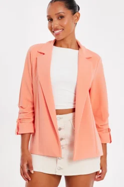 Quiz Petite Coral Ruched Sleeve Blazer New