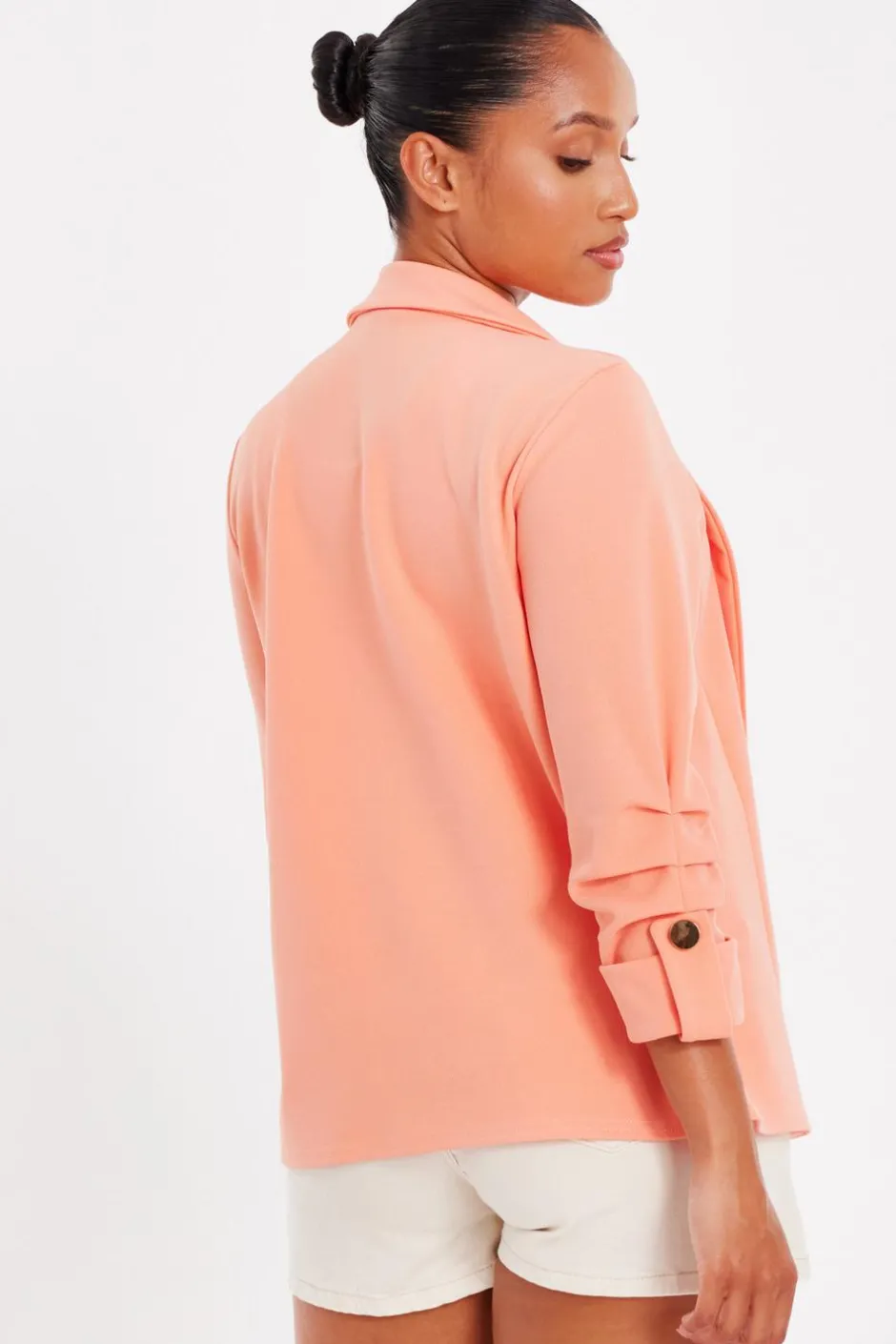Quiz Petite Coral Ruched Sleeve Blazer New