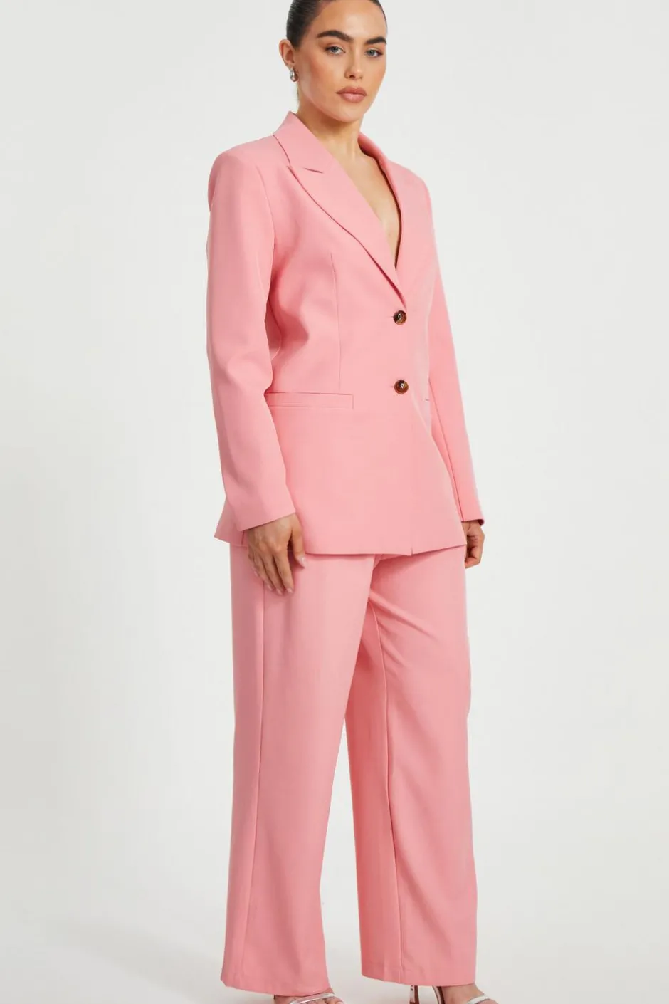 Quiz Petite Coral Woven Long Sleeve Blazer