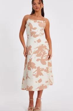 Quiz Petite Cream Floral Print Midi Dress Online