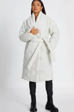 Quiz Petite Cream Quilted Long Line Coat