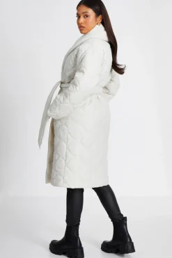 Quiz Petite Cream Quilted Long Line Coat