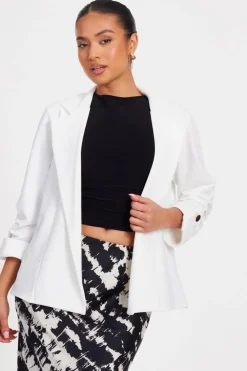Quiz Petite Ruched Sleeve Blazer Cream