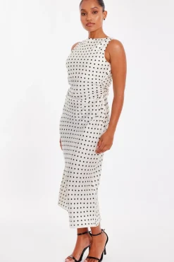 Quiz Petite Cream Satin Polka Dot Midaxi Dress Discount