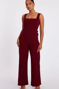 Quiz Petite Dark Red Bow Back Jumpsuit Best