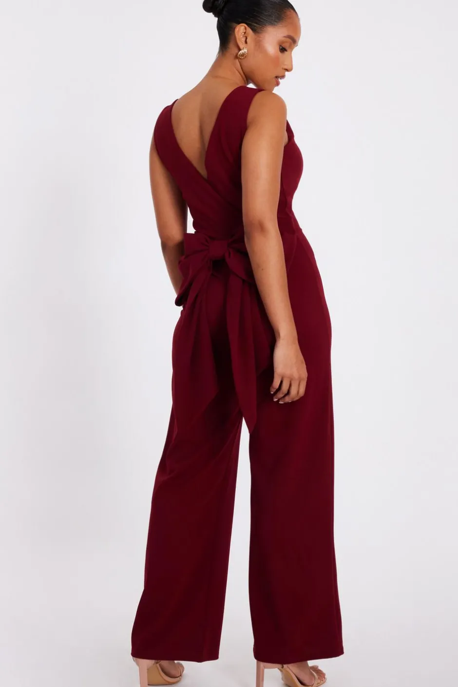 Quiz Petite Dark Red Bow Back Jumpsuit Best
