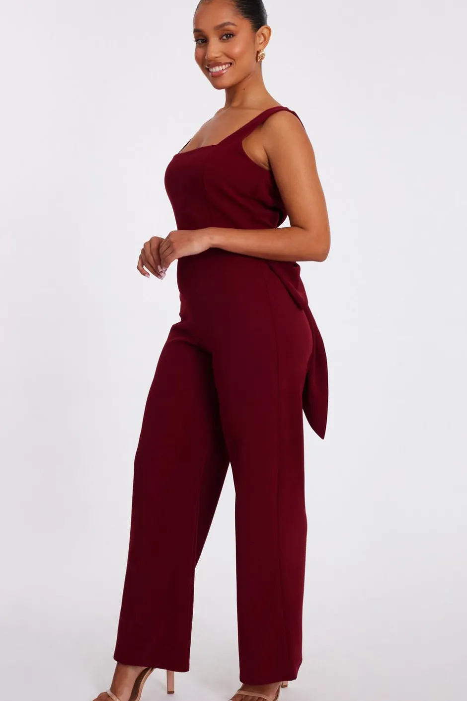 Quiz Petite Dark Red Bow Back Jumpsuit Best