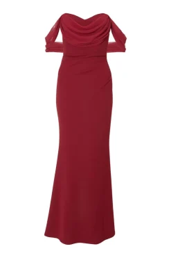 Quiz Petite Dark Red Chiffon Bardot Maxi Dress Wine Online