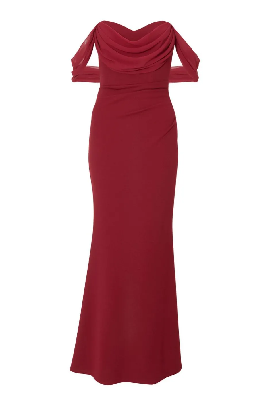 Quiz Petite Dark Red Chiffon Bardot Maxi Dress Wine Online