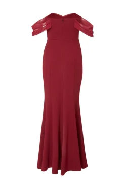 Quiz Petite Dark Red Chiffon Bardot Maxi Dress Wine Online