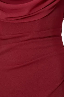 Quiz Petite Dark Red Chiffon Bardot Maxi Dress Wine Online