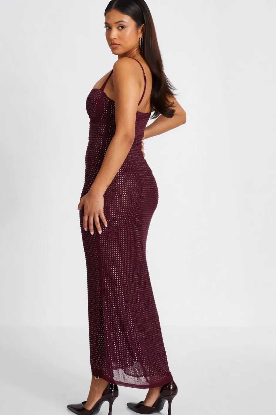 Quiz Petite Dark Red Embellished Maxi Dress Hot