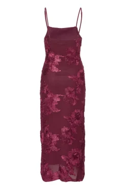 Quiz Petite Dark Red Floral Applique Midaxi Dress