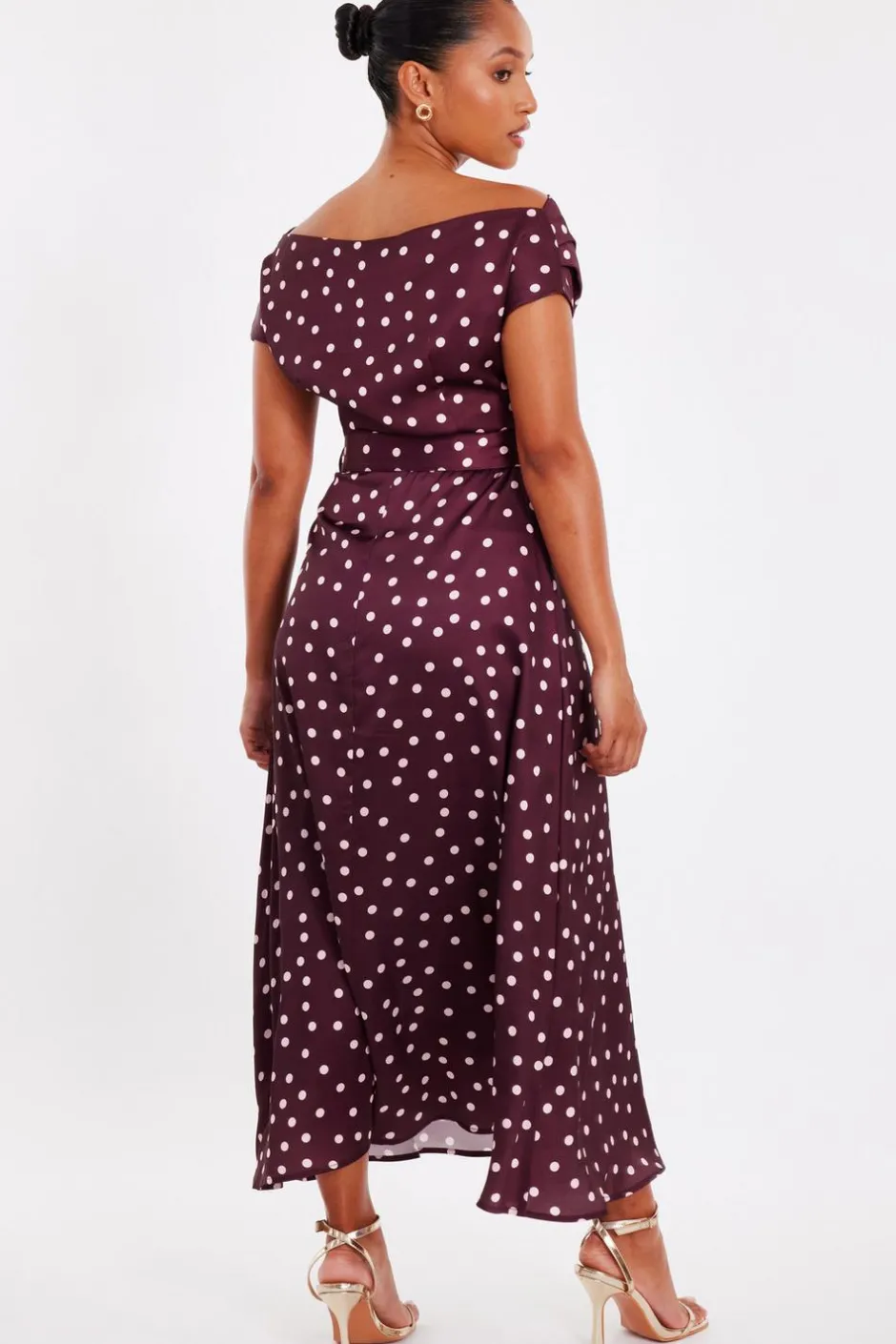 Quiz Petite Dark Red Polka Dot Midaxi Dress New