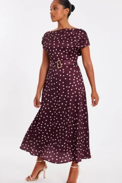 Quiz Petite Dark Red Polka Dot Midaxi Dress New