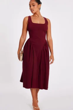 Quiz Petite Dark Red Ruched Side Midaxi Dress
