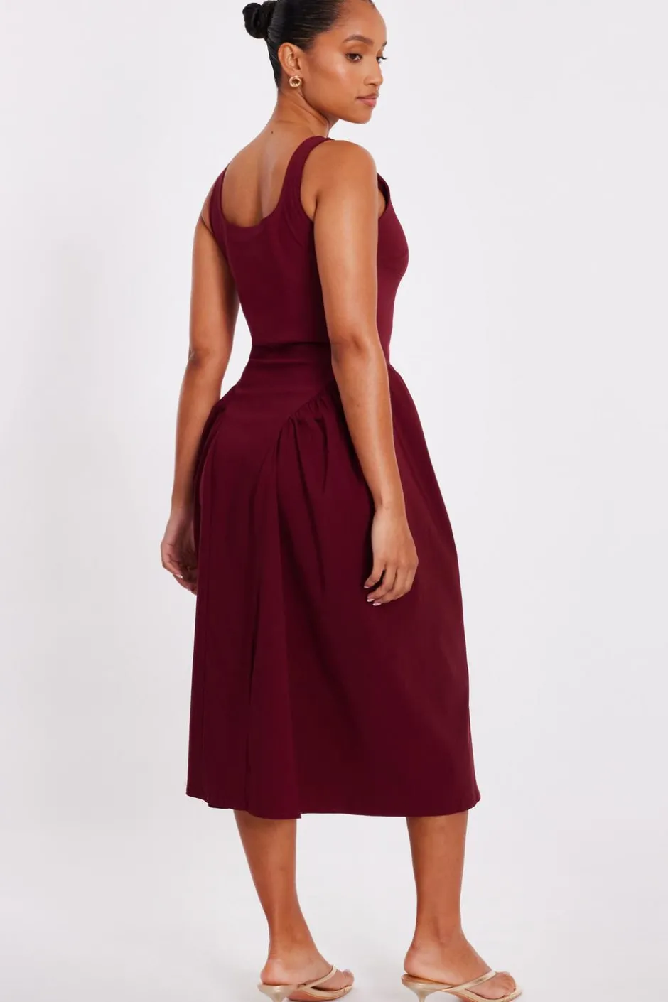 Quiz Petite Dark Red Ruched Side Midaxi Dress
