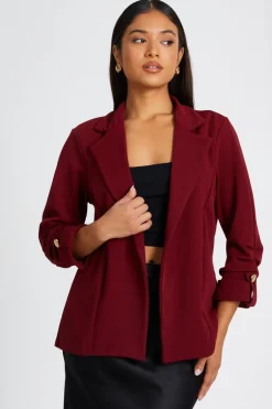 Quiz Petite Dark Red Ruched Sleeve Blazer Clearance