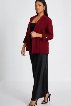 Quiz Petite Dark Red Ruched Sleeve Blazer Clearance