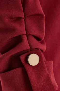 Quiz Petite Dark Red Ruched Sleeve Blazer Clearance
