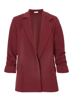 Quiz Petite Dark Red Ruched Sleeve Blazer Burgundy